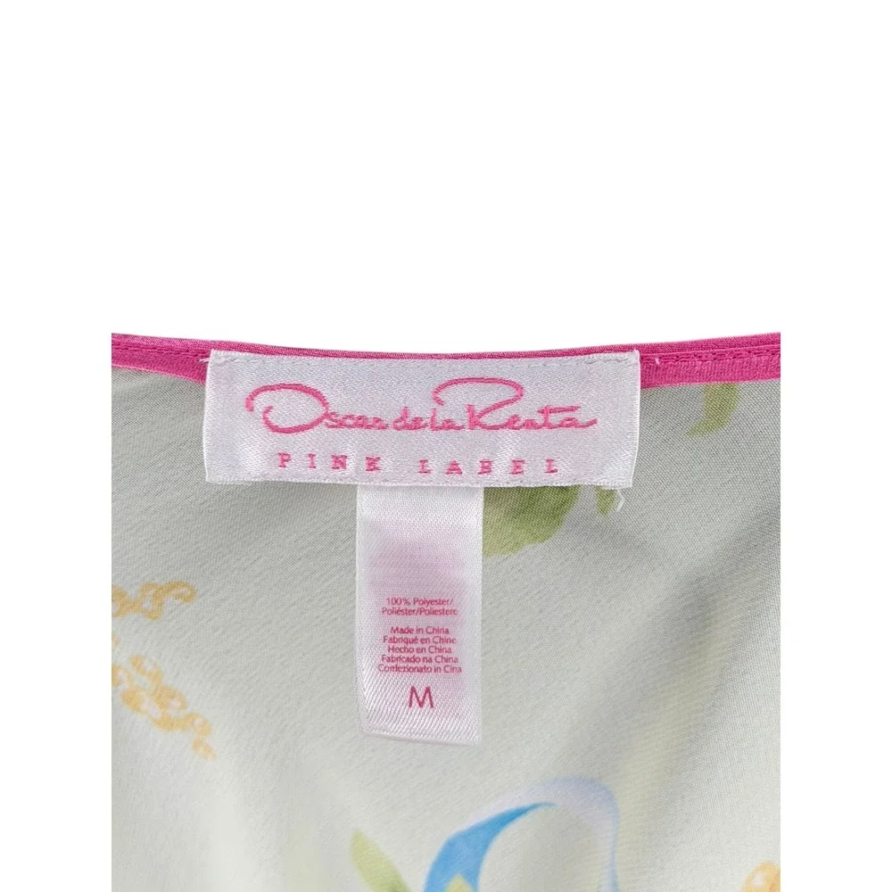 OSCAR DE LA RENTA‎ Green Floral Slip Dress Nightgown Pink Label Women's Size M